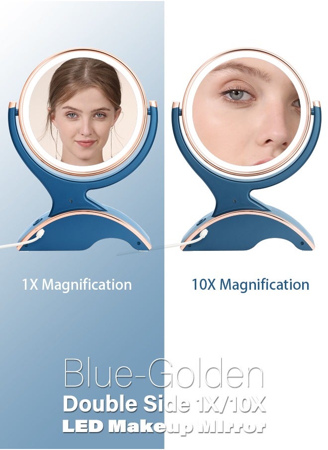 Generic - مرآة ماكياج مكبرة مضاءة - 1x/10x مرآة مضاءة قابلة لإعادة الشحن مع تكبير. (أزرق) - Image 1