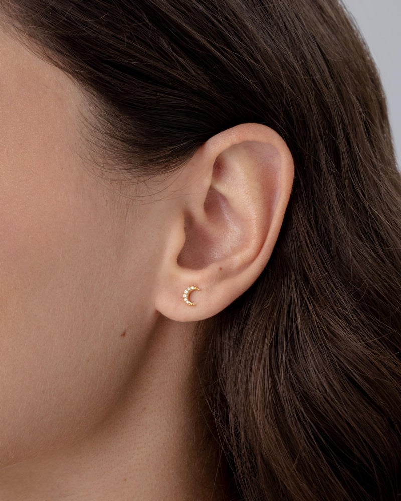 PAVOI 14K Yellow Gold Plated Earrings for Women | Crescent Moon and Star Earring | Cubic Zirconia Cartilage Helix Piercing Jewelry | 925 Sterling Trendy Flat Back Studs - Image 2