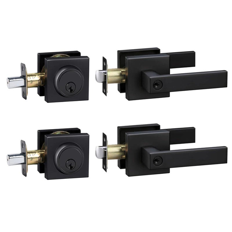 Cielsa Dawn Exterior Door Lock Set,Combo Lock-Heavy Duty Black Door Handle and Single Cylinder Deadbolt Lock,Keyed Alike Door Locks for Front Door(Matte Black,2Pack Set) - Image 1