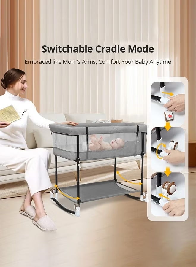 والالا سرير أطفال 4 في 1 قابل للتعديل بجانب السرير - سرير أطفال قابل للتحويل مع ناموسية وسلة تخزين | عجلات قابلة للقفل للحضانة/السفر | حل آمن لنوم الأطفال حديثي الولادة إلى الرضع، مع حزام أمان (رمادي) - Image 2