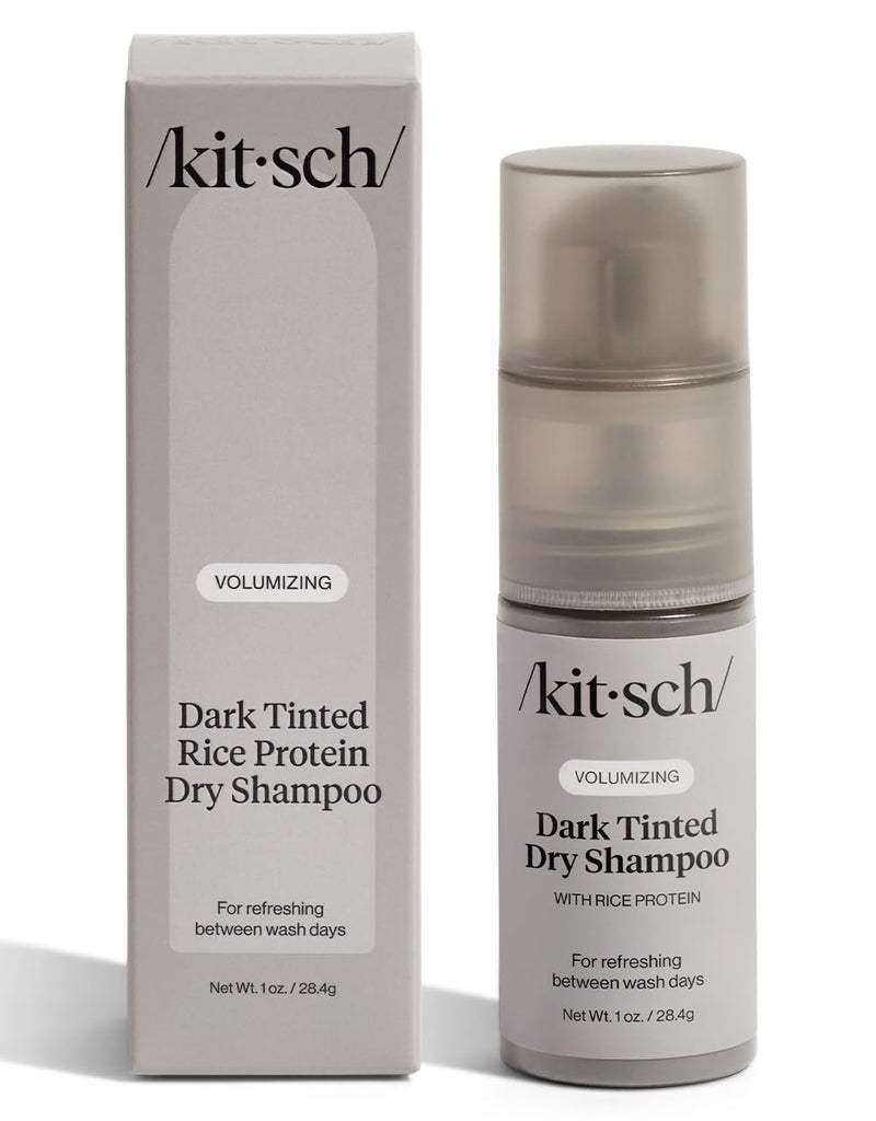 Kitsch Volumizing Rice Protein Dry Shampoo  Dry Shampoo for Women  Men No White Cast Absorbs Oil NonGreasy Fragrance Free Lightweight for Dark Hair Travel Size in Pump Form  Dark Tinted 1oz