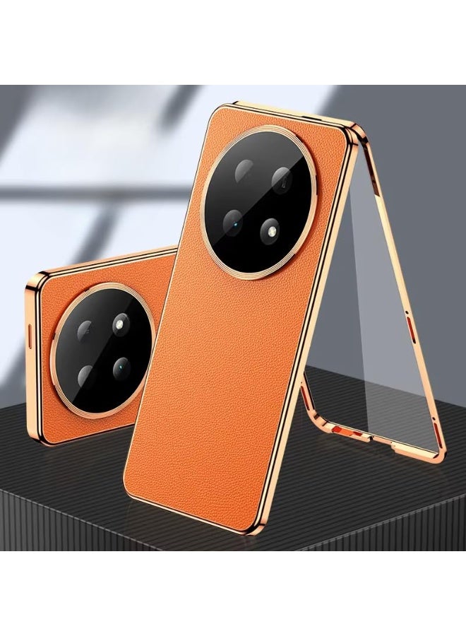 عام غطاء هونر X9c 5G - غطاء خلفي جلدي + غطاء أمامي زجاجي شفاف، إطار معدني مغناطيسي، حماية مزدوجة للكاميرا - Image 1