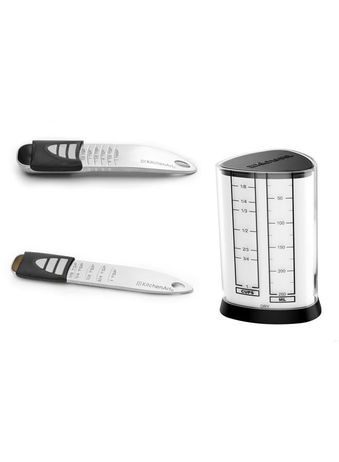 KitchenArt Pro Adjustable Measuring Set, Includes Adjustable Tablespoon, Teaspoon, and 1 Cup Measuring Cup - Image 1