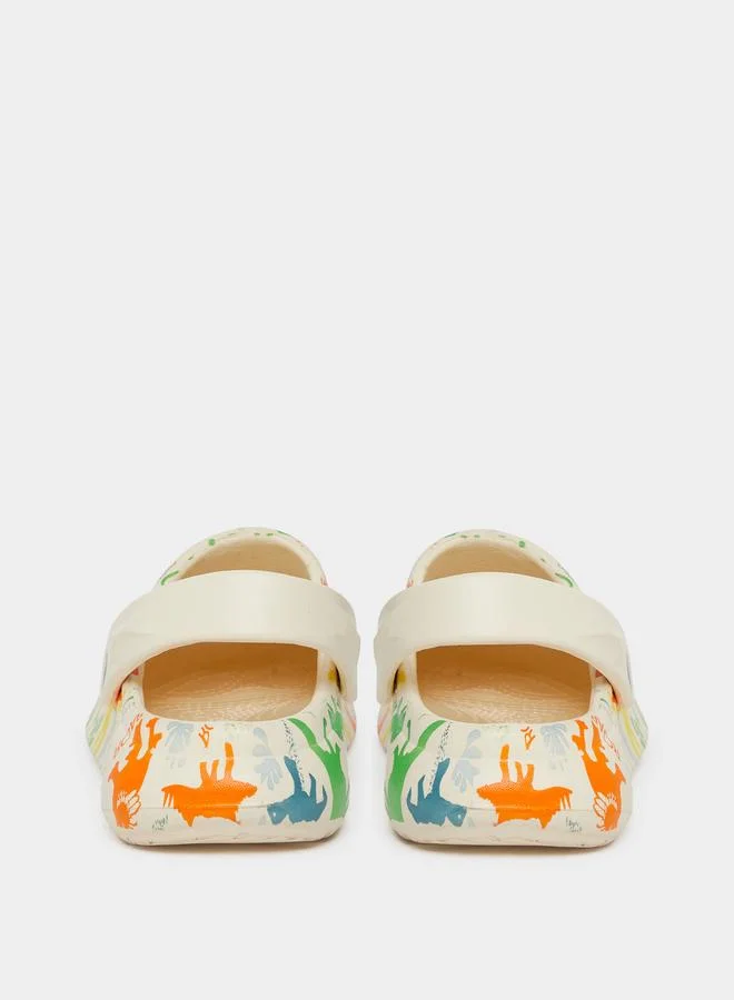 تايك تو Take Two Girls Graphic Print Heel Strap Clogs