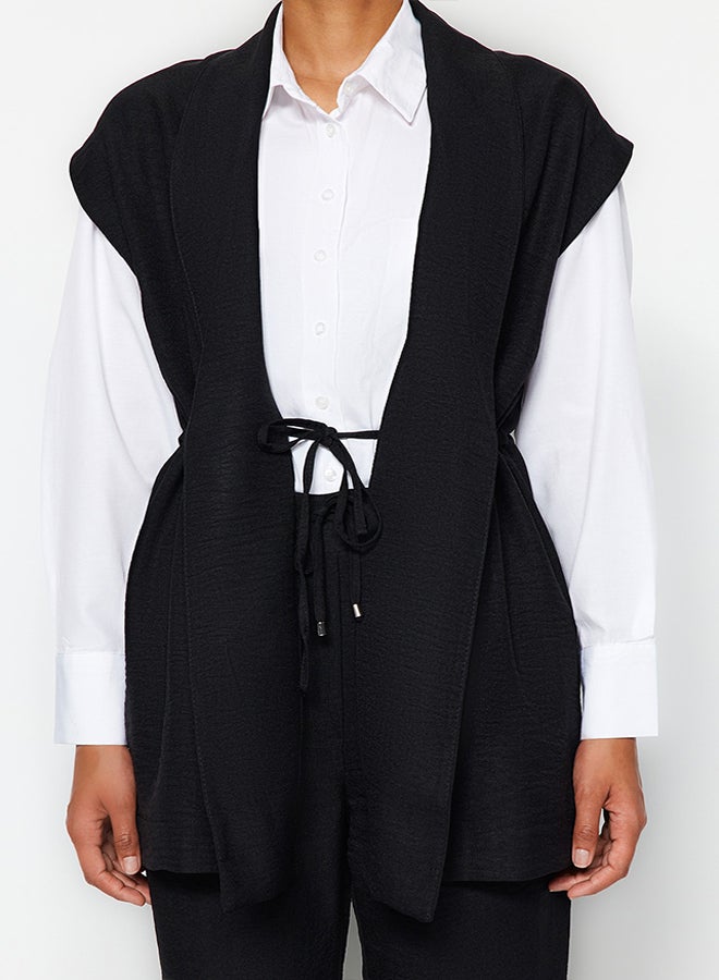 trendyol Black Inside Tie Linen Look Kimono-Pants Woven Suit TCTSS23US00061  - Image 4