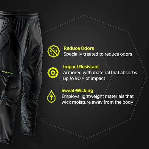 Storelli سروال حارس المرمى Storelli ExoShield، حماية عالية التأثير، يمتص العرق، سروال رياضي تنفسي بطول كامل لكرة القدم والرياضات الثقيلة، أسود، شباب حجم كبير جداً - Image 3