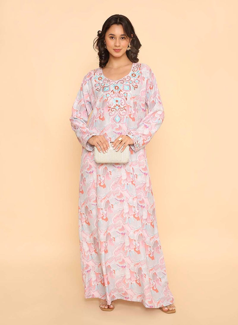 HANA & SARA Unique long elegant printed jalabiya dress - Image 1