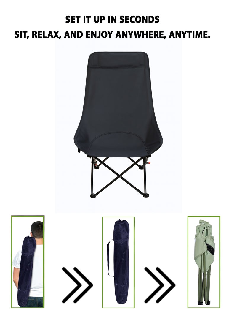 DBLEW Adjustable Reclining Folding Camping Chair with High Back, Headrest & Side Pocket – Lightweight Portable Outdoor Chair with 3-Position Backrest & Carry Bag for Camping, Fishing, Beach Trips, Picnics & Outdoor Parties - Image 3
