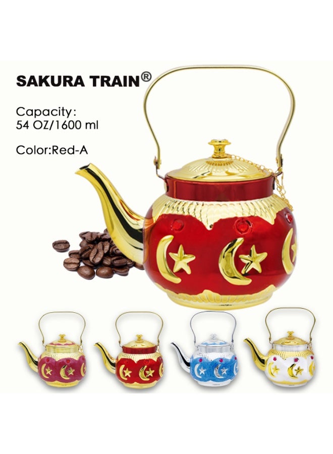 Sakura Train 1600ML Purely Handmade Enamel Drip Glue Process Turkish Middle Eastern Style Stainless Steel Teapot Coffee Pot, Decorative Water Kettle with Handle, Multiple Colors And Capacities Available for Women, Men, Adults, Guests or For Tea Party - Best Gift idea - Image 1