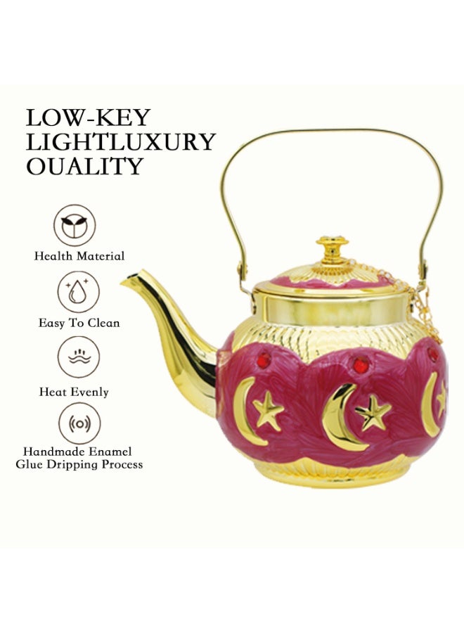 Sakura Train 1600ML Purely Handmade Enamel Drip Glue Process Turkish Middle Eastern Style Stainless Steel Teapot Coffee Pot, Decorative Water Kettle with Handle, Multiple Colors And Capacities Available for Women, Men, Adults, Guests or For Tea Party - Best Gift idea - Image 2