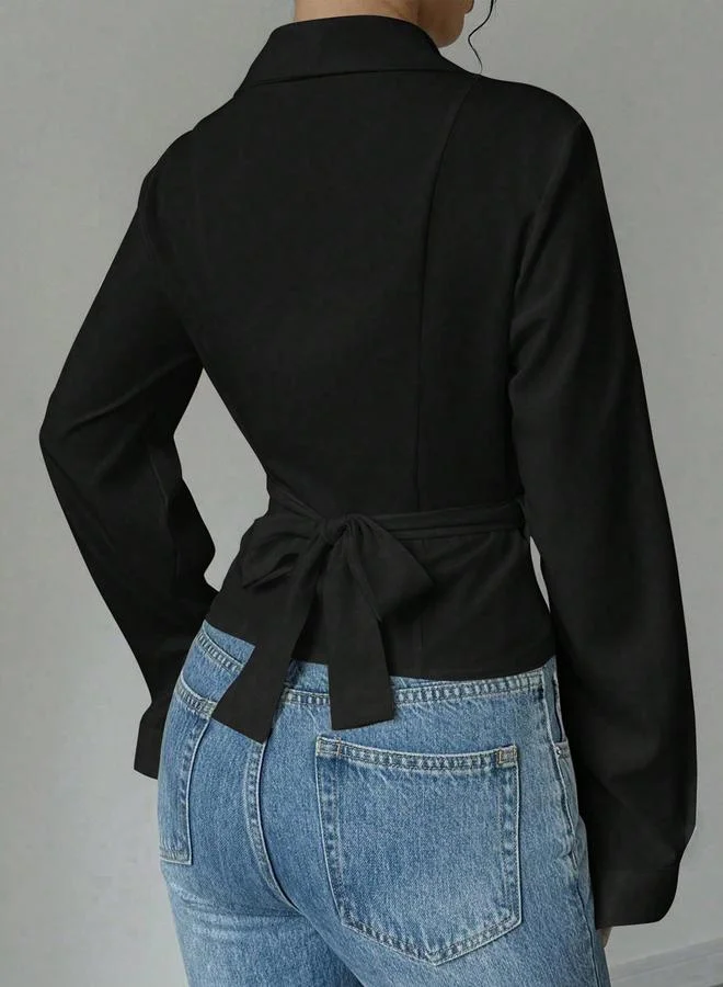 تايك تو بلوزة سادة ضيقة بفتحة رقبة ملفوفة