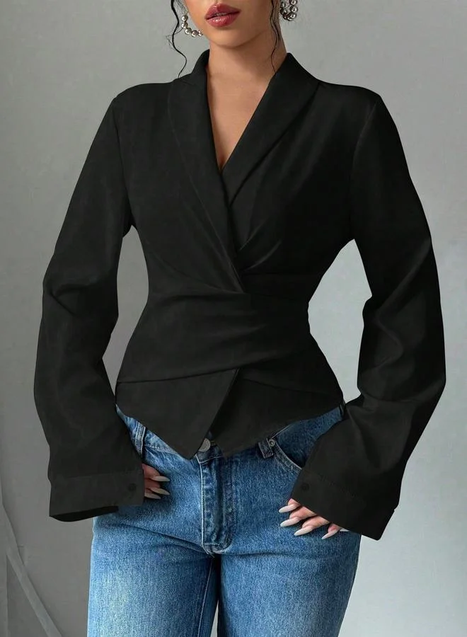 تايك تو بلوزة سادة ضيقة بفتحة رقبة ملفوفة