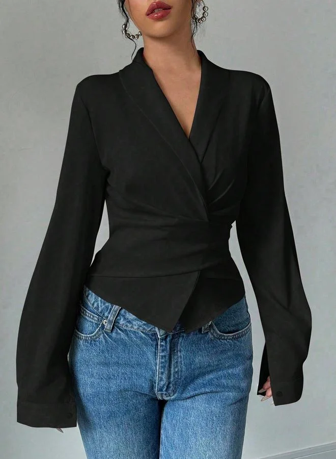 تايك تو بلوزة سادة ضيقة بفتحة رقبة ملفوفة