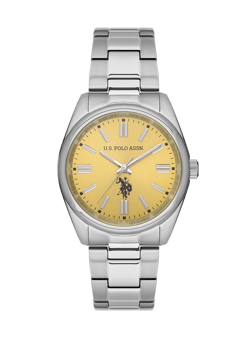 U.S. Polo Assn. USPA Fundamental Stainless Steel-Stainless Steel Bracelet Yellow Dial Quartz Ladies Watch 34 mm 5 ATM - USPA2068-04