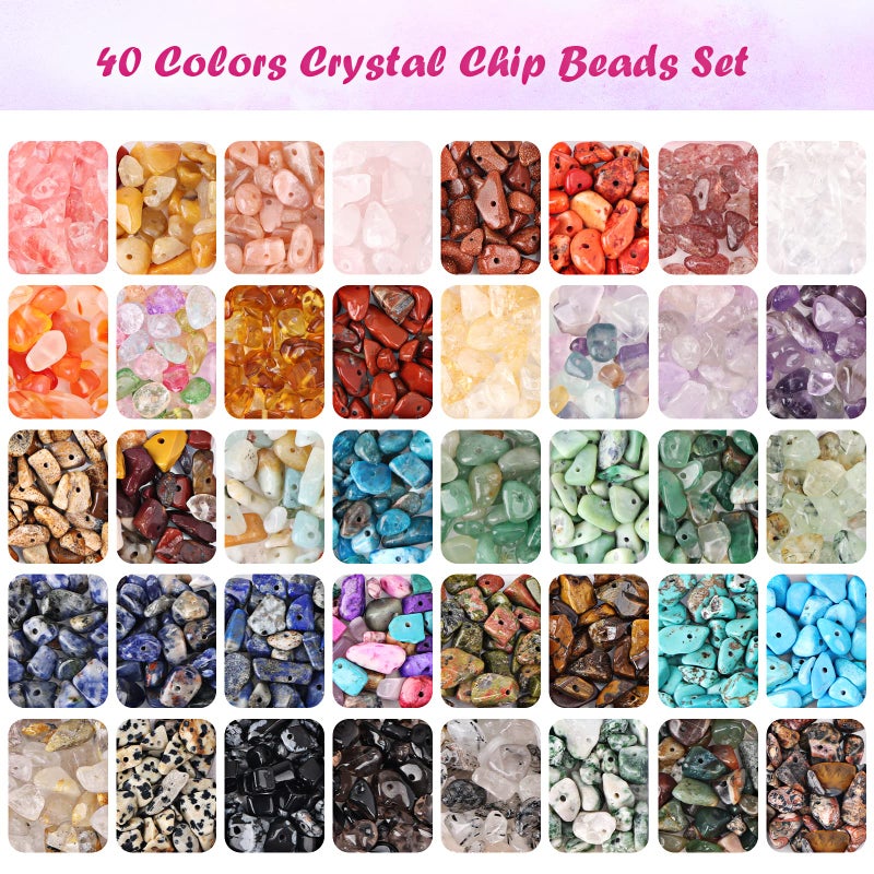Quefe 720pcs Crystal Chips Beads Ring Making Kit, 40 Colors Gemstone Crystal Beads for Earring/Jewelry Making, Bracelets Supplies, Craft Gifts - Image 2