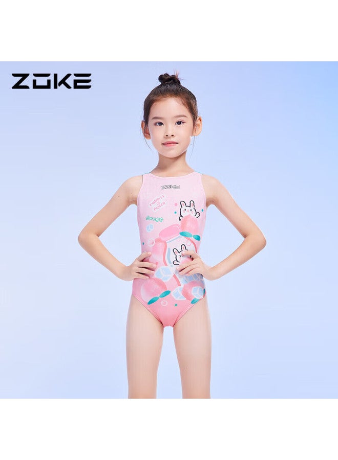 Zoke Children's Swimsuit, One-piece Triangle Fitness Swimwear For Girls, 123525803, Pink And White, Little Rabbit Pattern, Size 12 - Image 5