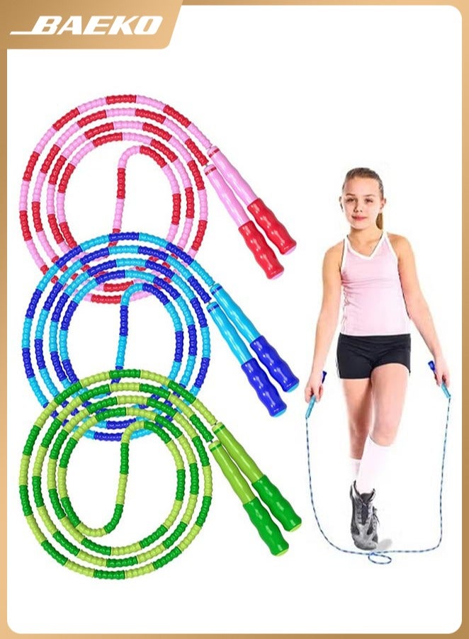 BAEKO 3 Pcs Jump Rope Adjustable Length Tangle-Free Segmented Soft Beaded Skipping Rope, Fitness Jump Ropes for Kids, Man and Women Weight Loss - Image 1
