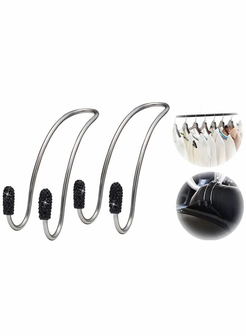 Rhinestone Car Seat Hooks Universal Backseat Hanger Organizers Strong Durable 2 Pcs Black - Image 1