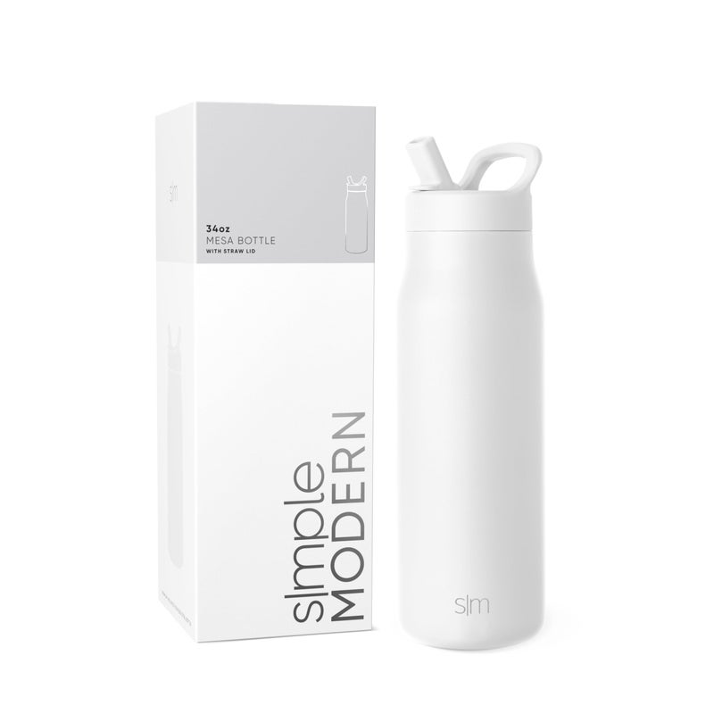 Simple Modern Water Bottle with Straw lid  Insulated Stainless Steel Thermos  Reusable Travel Water Bottles for Gym  Sports  Leak Proof  BPA Free  34oz Winter White