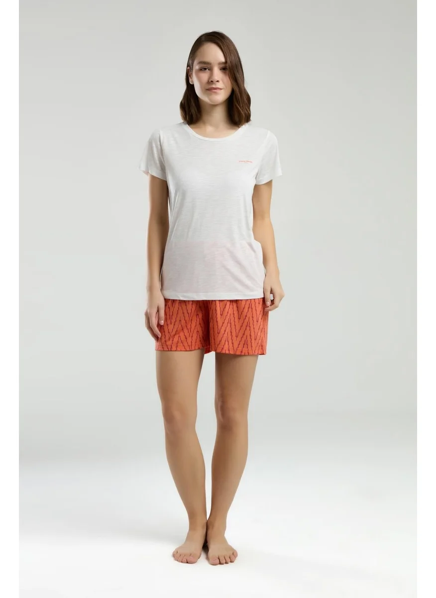 pierre cardin Women's White T-Shirt, Orange Shorts Set