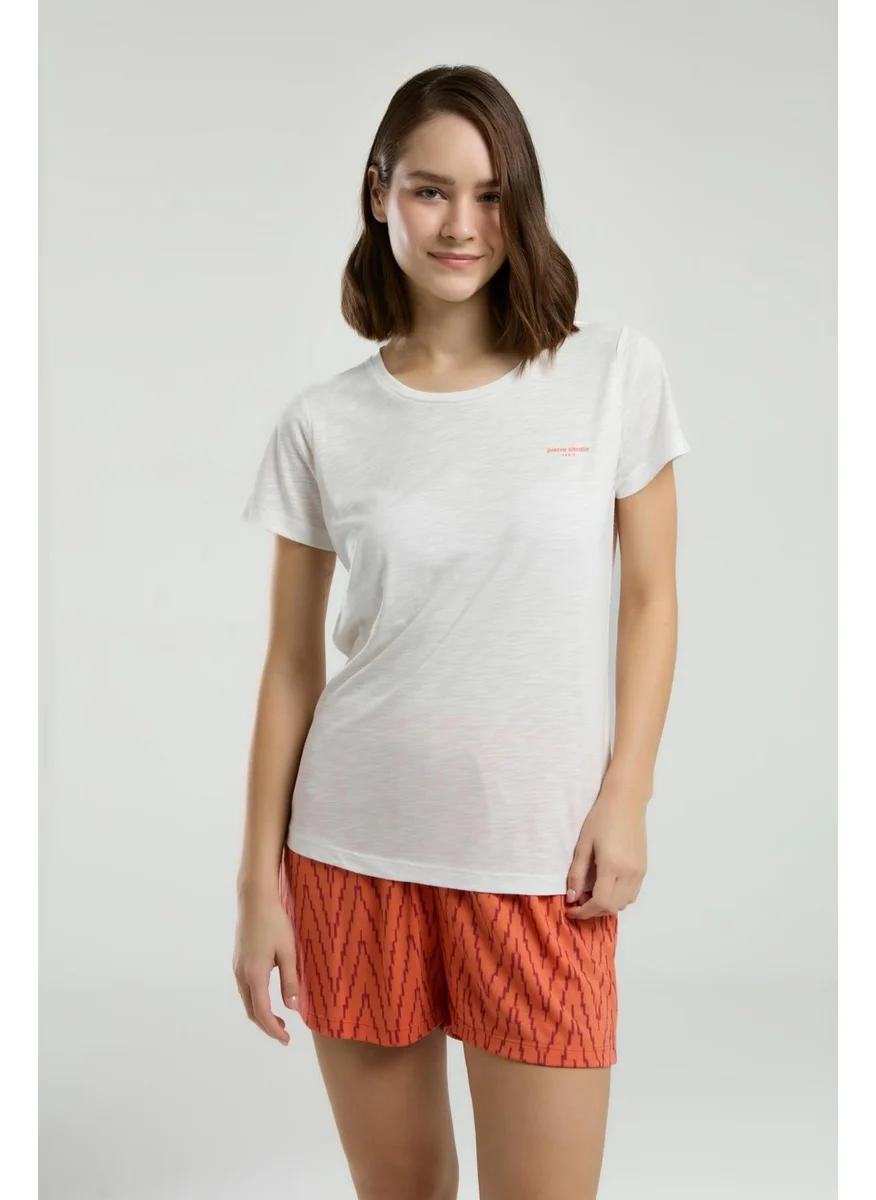 pierre cardin Women's White T-Shirt, Orange Shorts Set