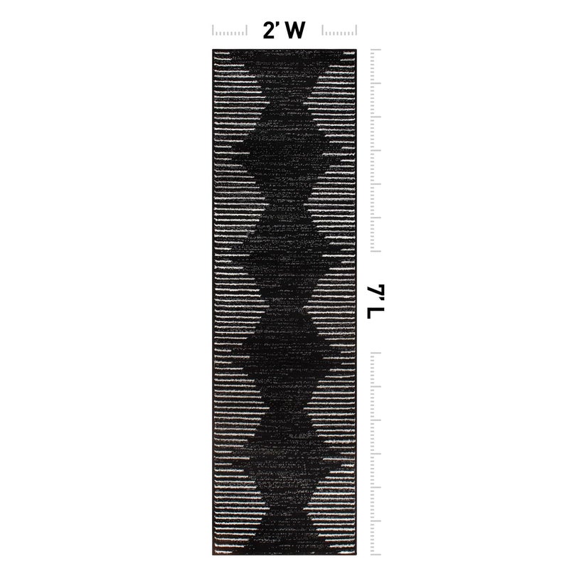 Rugshop Bohemian Stripe Stain Resistant Carpet High Traffic for Hallway Entryway Living Room Kitchen Bedroom Laundry Runner Rug 2' x 7' Black - Image 2