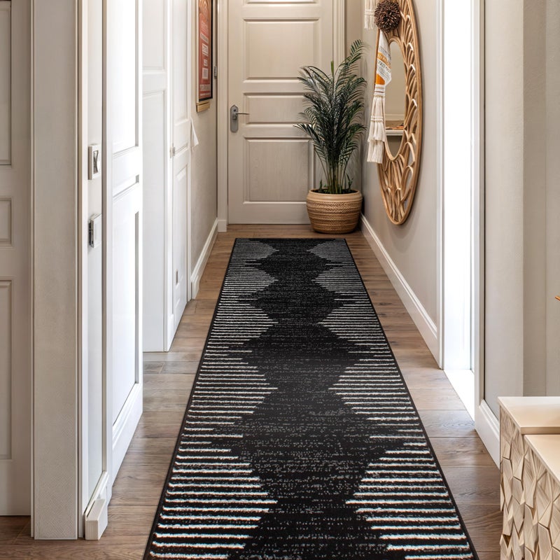 Rugshop Bohemian Stripe Stain Resistant Carpet High Traffic for Hallway Entryway Living Room Kitchen Bedroom Laundry Runner Rug 2' x 7' Black - Image 3