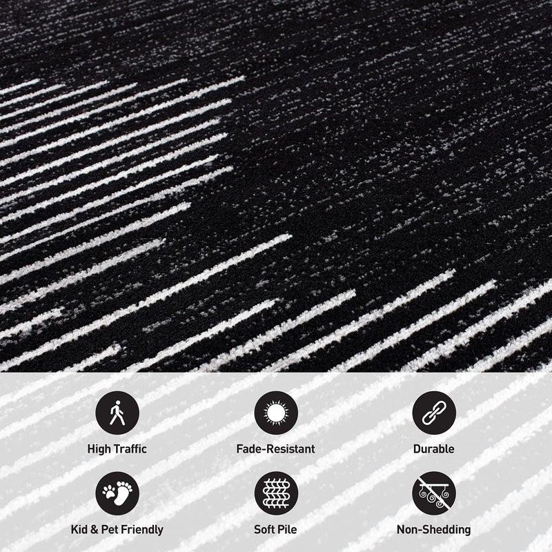 Rugshop Bohemian Stripe Stain Resistant Carpet High Traffic for Hallway Entryway Living Room Kitchen Bedroom Laundry Runner Rug 2' x 7' Black - Image 5
