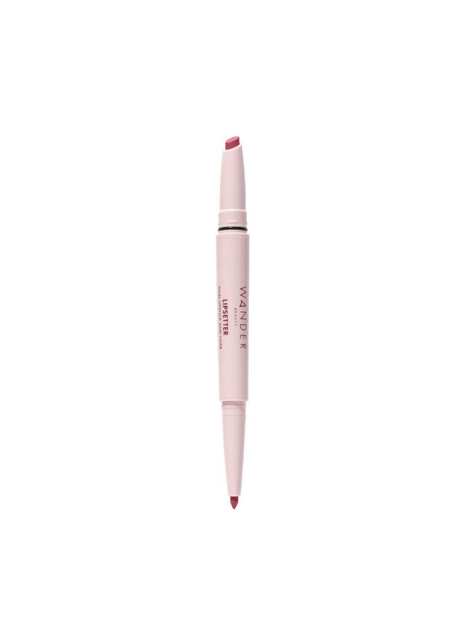 واندر بيوتي أحمر شفاه Lipsetter Dual Cream + قلم تحديد الشفاه - On The Mauve - أحمر شفاه مرطب وناعم للغاية وقلم تحديد شفاه بنفسجي بلمسة نهائية غير لامعة ناعمة - مصنوع من مادة السكوالين والببتيدات (1 قطعة)  - Image 1