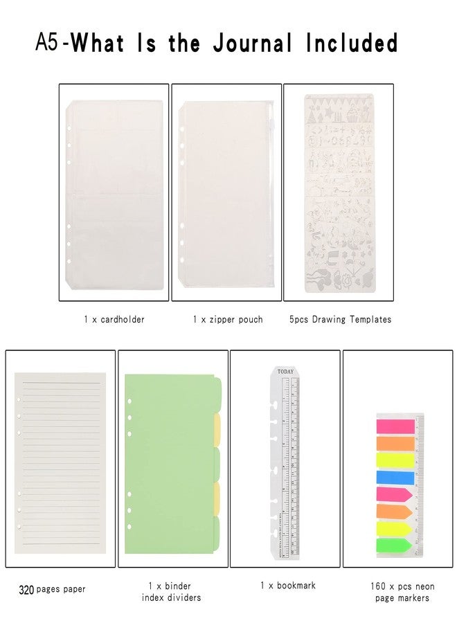 Wonderpool A5 Refills Paper 320 Pages 100gsm 6 Hole Paper for 6 Ring Binder Journal Notebook with Divider,Pouch Pockets,Bookmark,Stencils (College Ruled Paper, A5) - Image 3