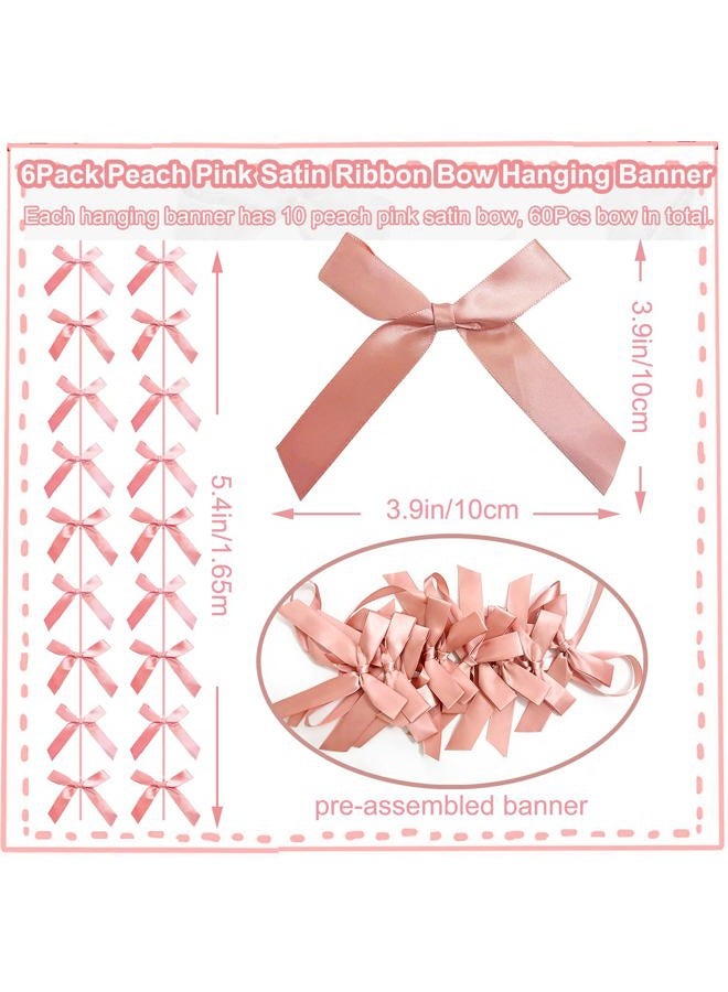 Haptda Peach Pink Ribbon Bow Hanging Garland for Baby Shower Pink Bow Party Decorations Girls Bow Birthday Decoration Tying The Knot Bridal Shower Party Room Décor 6pcs - Image 3