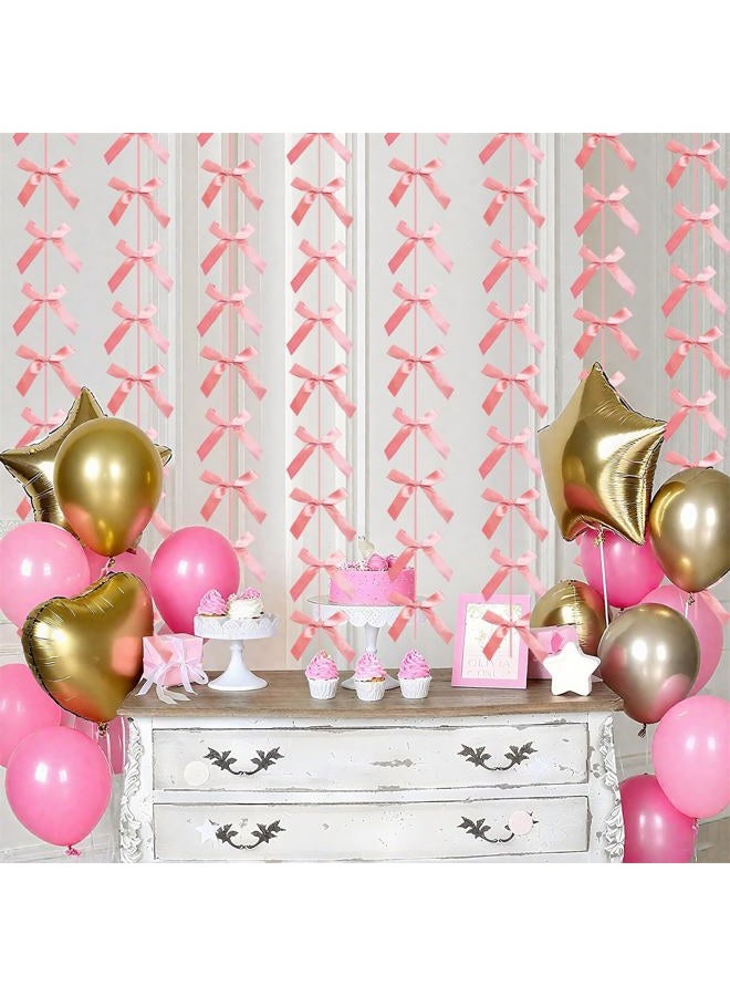 Haptda Peach Pink Ribbon Bow Hanging Garland for Baby Shower Pink Bow Party Decorations Girls Bow Birthday Decoration Tying The Knot Bridal Shower Party Room Décor 6pcs - Image 5