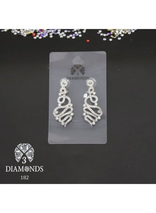 3Diamonds Platinum & Rhodium Plated Dangle Earrings – Cubic Zirconia Swirl - Image 2