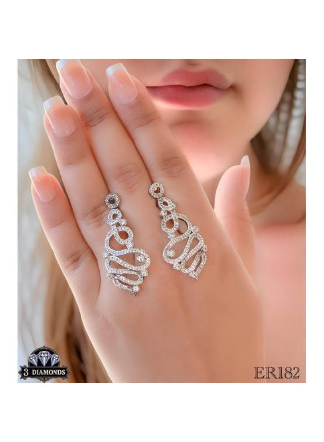 3Diamonds Platinum & Rhodium Plated Dangle Earrings – Cubic Zirconia Swirl - Image 1