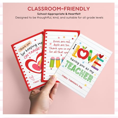 KATLADIZ 24 Packs Teacher Valentine Card - Valentines Day Cards for Teachers, Preschool Daycare Elementary School Valentines Cards for Teachers - 4.0''x 6.0'' 6 Designs Card with Envelopes, Stickers - Image 5