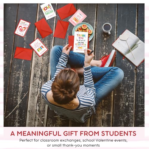 KATLADIZ 24 Packs Teacher Valentine Card - Valentines Day Cards for Teachers, Preschool Daycare Elementary School Valentines Cards for Teachers - 4.0''x 6.0'' 6 Designs Card with Envelopes, Stickers - Image 4