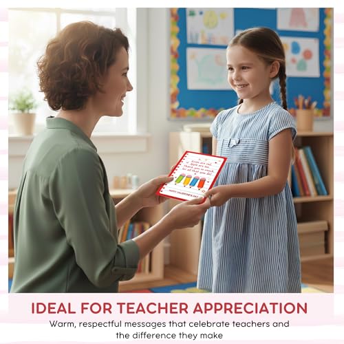 KATLADIZ 24 Packs Teacher Valentine Card - Valentines Day Cards for Teachers, Preschool Daycare Elementary School Valentines Cards for Teachers - 4.0''x 6.0'' 6 Designs Card with Envelopes, Stickers - Image 3