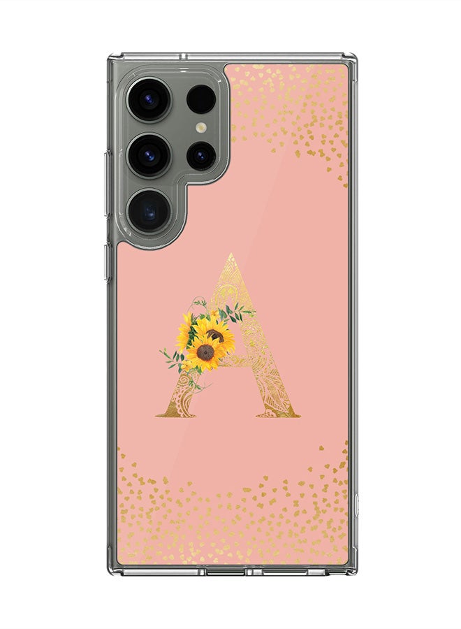 Stylizedd Classic Clear Case for Samsung Galaxy S24 Ultra , Hybrid Soft Transparent Cover Custom Monogram Initial Letter Floral Pattern Alphabet - A (Rose Pink) - Image 1