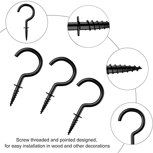 Goiio 100 Pieces 1/2 inch Ceiling Hooks, Black Zinc Plated Metal Screw-in Cup Hooks - Image 4