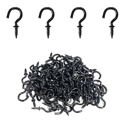 Goiio 100 Pieces 1/2 inch Ceiling Hooks, Black Zinc Plated Metal Screw-in Cup Hooks - Image 1