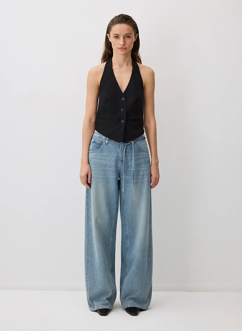 مافي Black Tencel TM Lyocell Blend Sleeveless Blouse