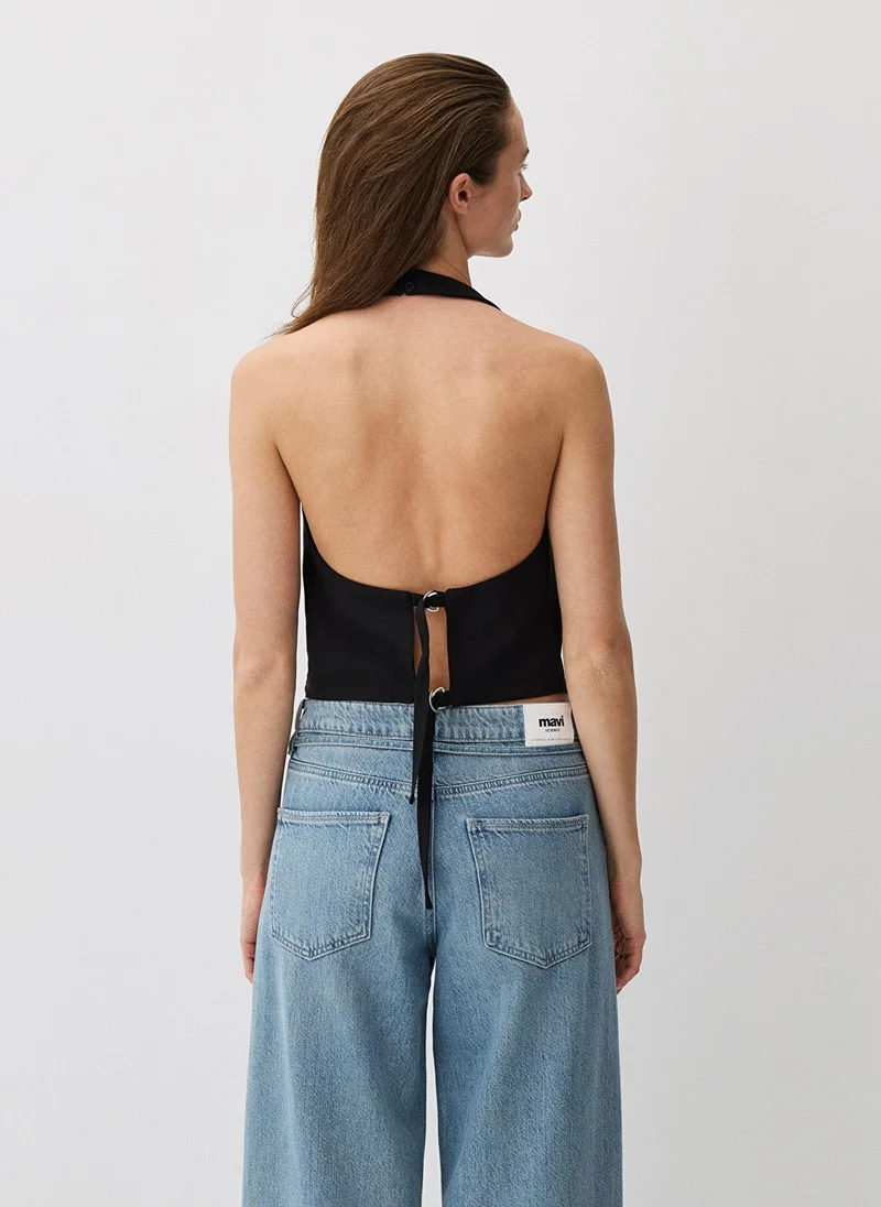 مافي Black Tencel TM Lyocell Blend Sleeveless Blouse