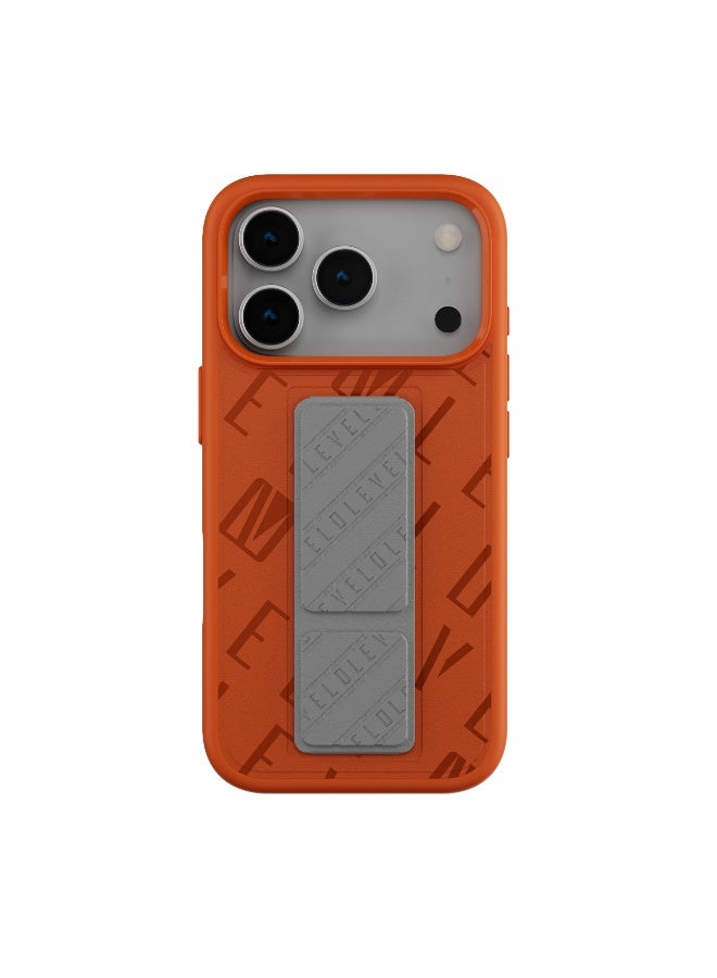 LEVELO iPhone 17 Pro Max MagSafe Case Morphix PU Leather with Sleek Strap for Firm Hold / Magnetic Grip Stand / Shock-Resistant-Bumper / Sleek Faux Leather Back Cover - SunRise Storm - Image 1