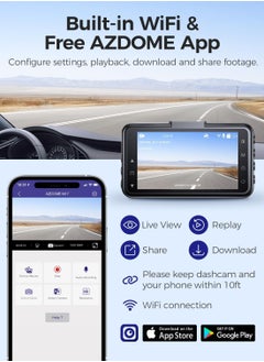 AZDOME M17 Pro WiFi Front + Rear Dash Cam, FHD 1080P Car Driving Recorder, 3" Screen,150° Wide Angle, Driving Assistant ADAS, G-Sensor Loop Recording, Night Vision Parking Mode  - Image 5
