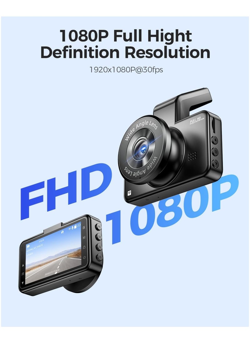 AZDOME - M17 Pro WiFi Front + Rear Dash Cam, FHD 1080P Car Driving Recorder, 3" Screen,150° Wide Angle, Driving Assistant ADAS, G-Sensor Loop Recording, Night Vision Parking Mode - Image 1