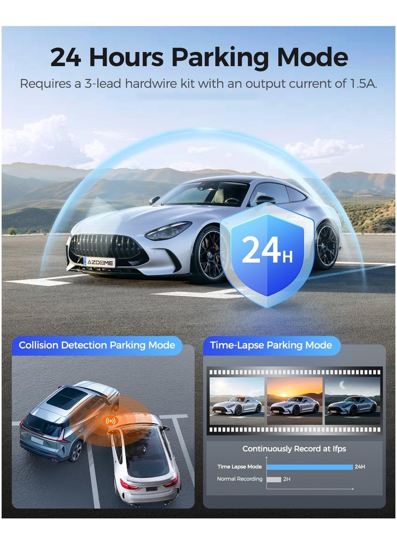 AZDOME - M17 Pro WiFi Front + Rear Dash Cam, FHD 1080P Car Driving Recorder, 3" Screen,150° Wide Angle, Driving Assistant ADAS, G-Sensor Loop Recording, Night Vision Parking Mode - Image 1