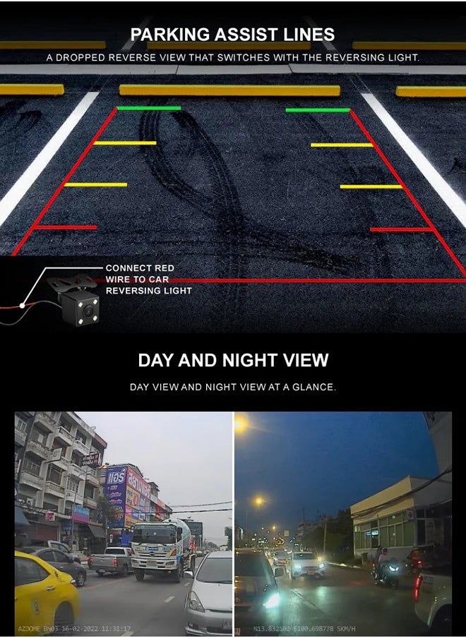 AZDOME - M17 Pro WiFi Front + Rear Dash Cam, FHD 1080P Car Driving Recorder, 3" Screen,150° Wide Angle, Driving Assistant ADAS, G-Sensor Loop Recording, Night Vision Parking Mode - Image 1