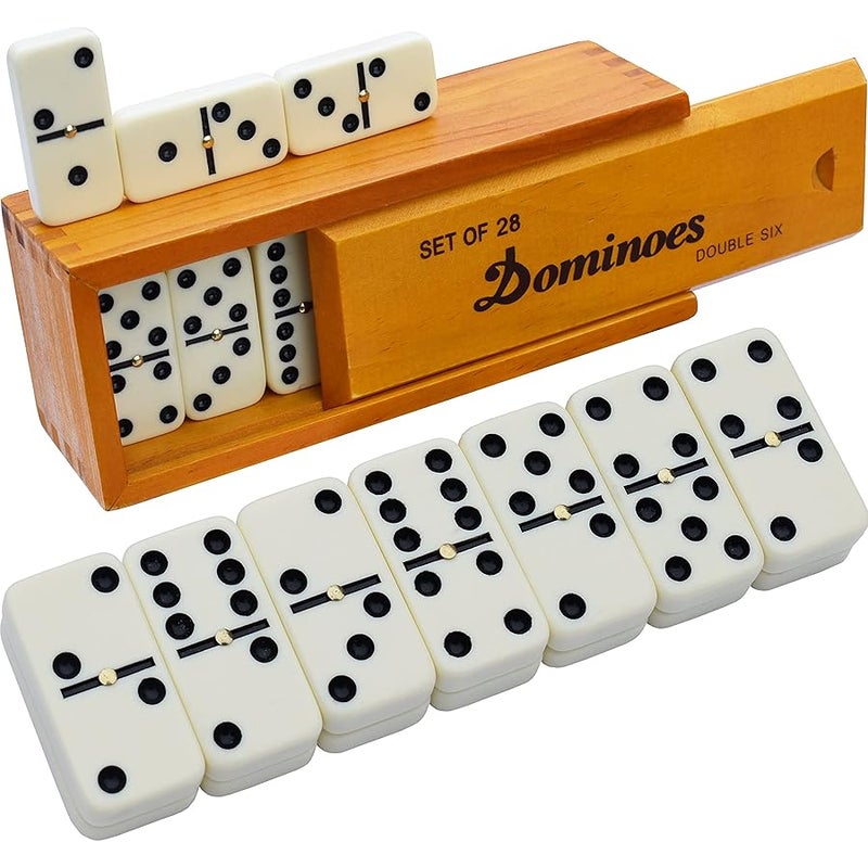Queensell Dominos Set for Adults – Dominoes - Classic Board Games, Double 6 Dominoes Family Games for Kids and Adults - Double Six Standard Dominos Set 28 Tiles with Wood Case, Juegos de Mesa - Image 1