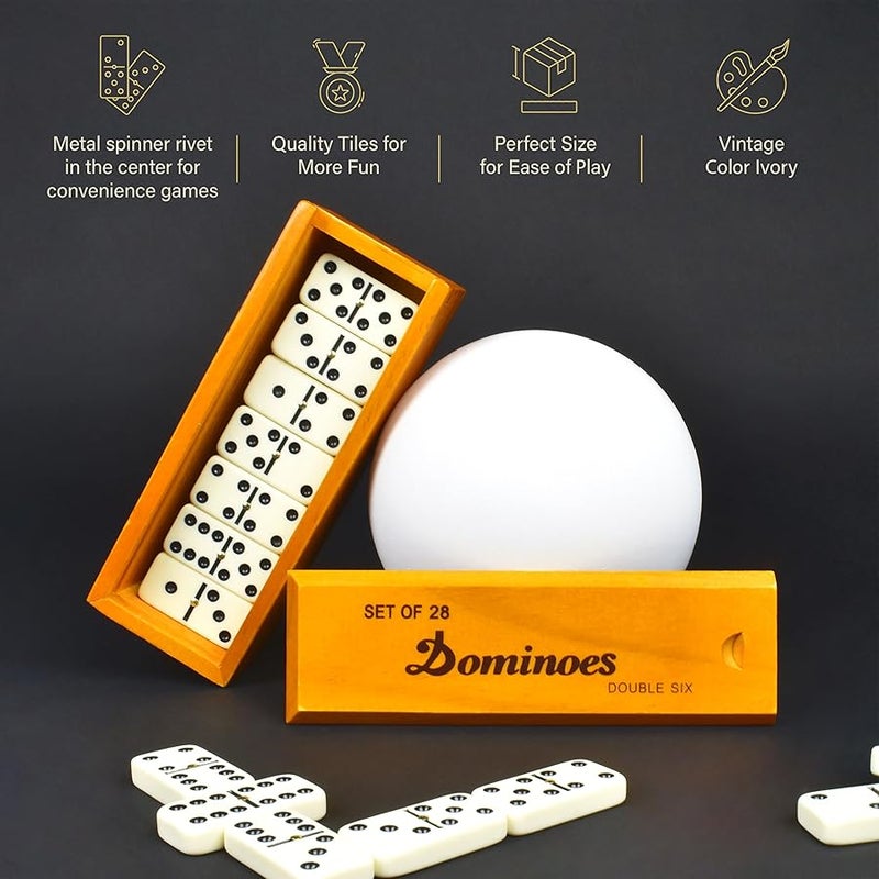 Queensell Dominos Set for Adults – Dominoes - Classic Board Games, Double 6 Dominoes Family Games for Kids and Adults - Double Six Standard Dominos Set 28 Tiles with Wood Case, Juegos de Mesa - Image 4
