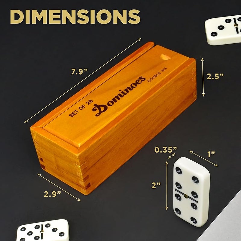 Queensell Dominos Set for Adults – Dominoes - Classic Board Games, Double 6 Dominoes Family Games for Kids and Adults - Double Six Standard Dominos Set 28 Tiles with Wood Case, Juegos de Mesa - Image 3